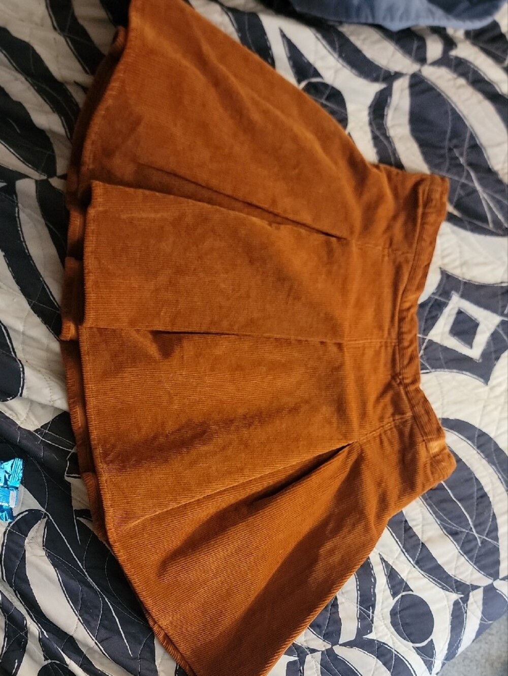SO Corduroy Pleated Skater Mini Skirt in Rust Brown